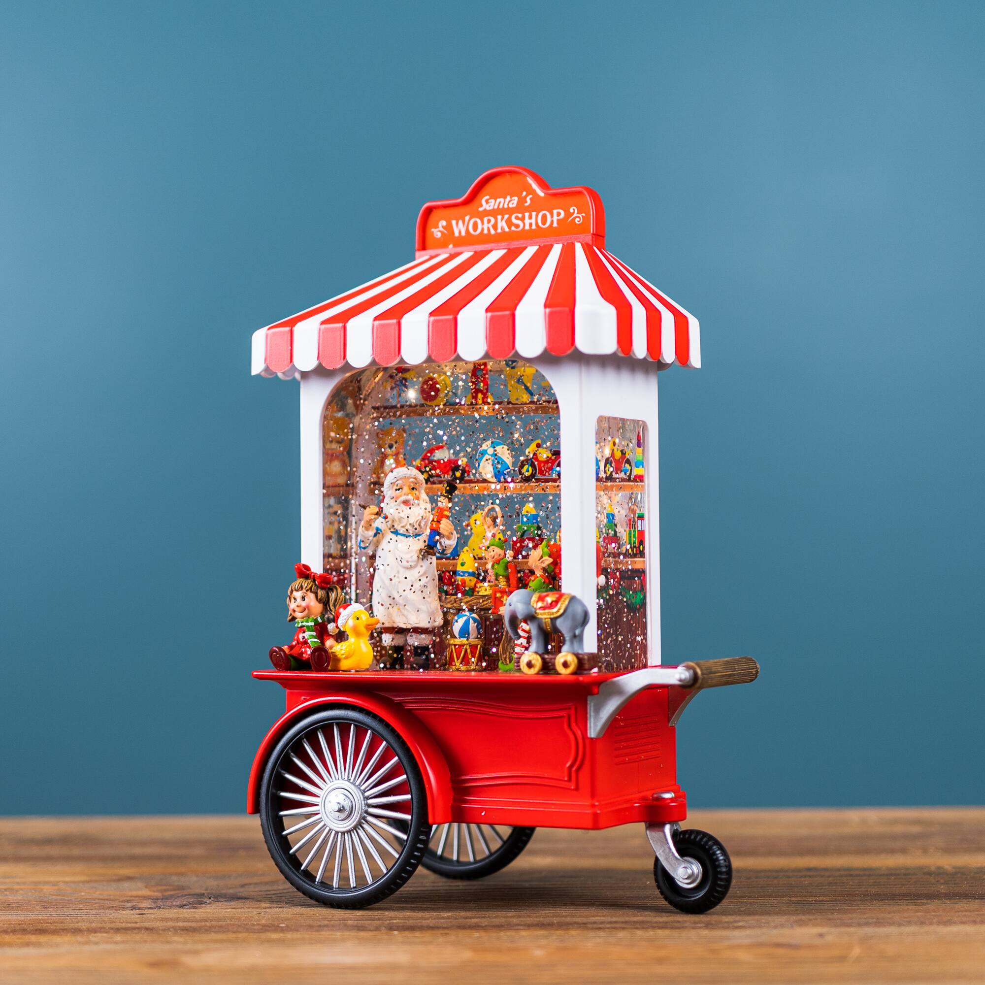 10.75" LED Snow Globe Santa's Workshop Stand